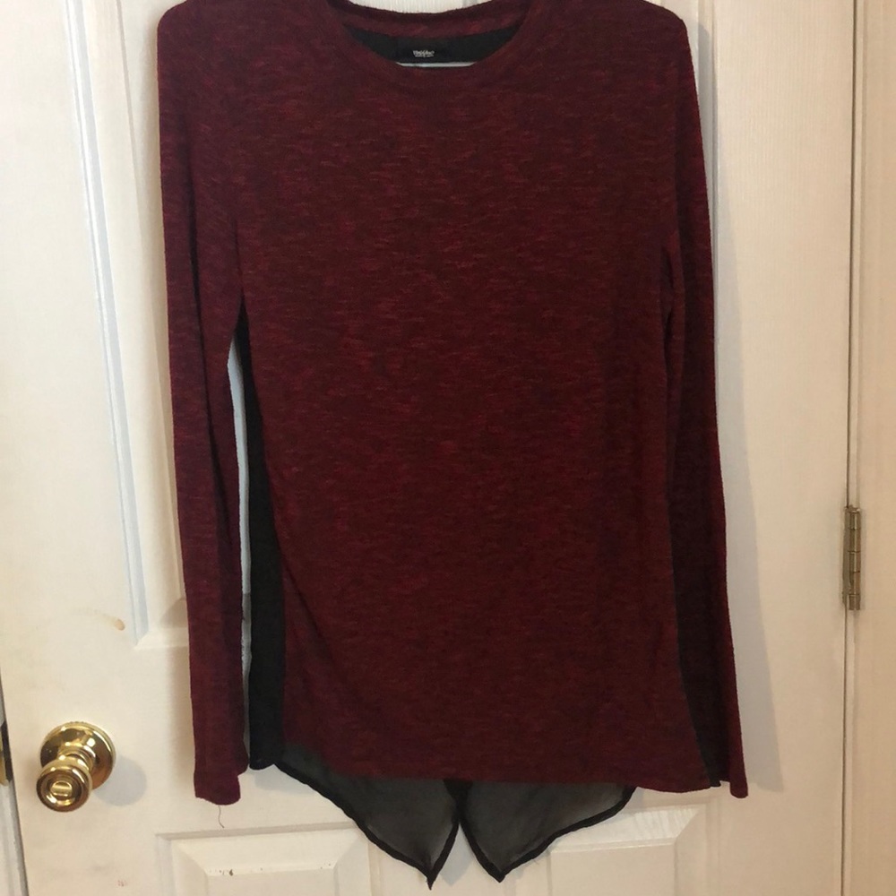 Red sweater with black sheer back